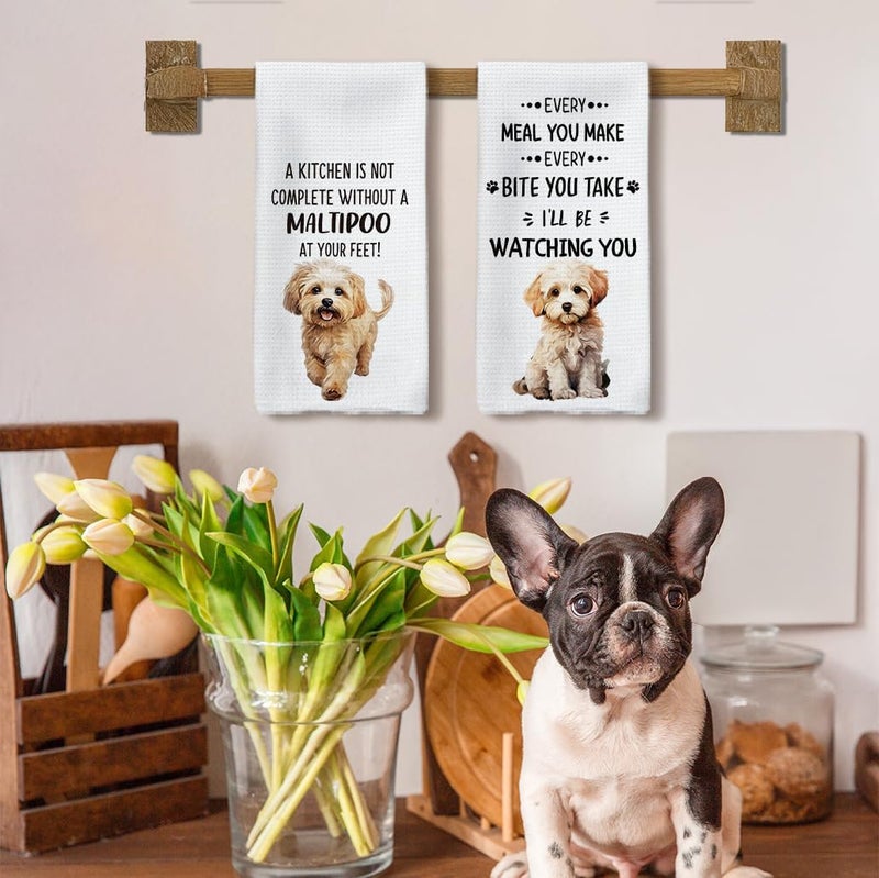 Tzhim Maltipoo Dog Kitchen Towels, Maltipoo Gifts Hand Towels, Gifts for MaltipooLovers Dish Towels Dishcloths Tea Towels for Kitchen, Dog Mom Gift, DogKitchen Bathroom Decor, 16x24 Inch - Image 3